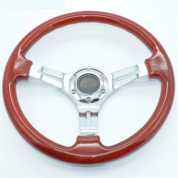 

High Quality 14inch Classic Wooden Sport Steering Wheel ith Sliver Spoke ABS