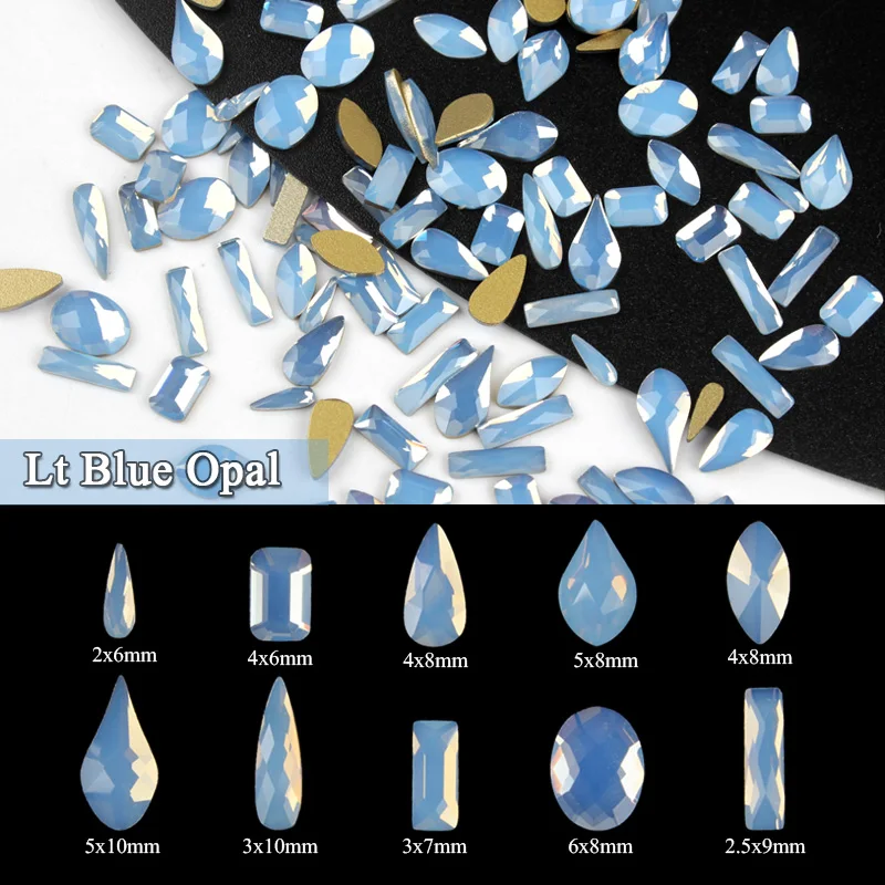 

Lt Blue Opal Various Shapes Mix 30/100Pcs Nails Art Rhinestones Flat Crystal Stones For DIY 3D Nails Art Decorations