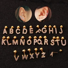 Sellsets 1 шт. 16 г в виде стальной штанги Изящные 26 букв CZ ухо траг Daith Cartilage Rook пирсинг Сережка-гвоздик Ювелирная