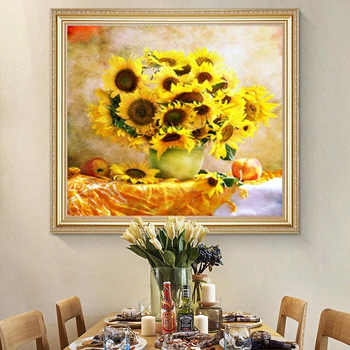 

Needlework,DIY Cross stitch,set for full embroidery kit,classic noble vase sun flower printed pattern cross stitch handwork gift