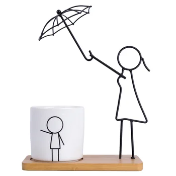 

1 Set Iron Ceramic Succulent Plant Pot Modern Simple Flowerpot Creative Abstract Parent-child Companionship Flower Pot (White,