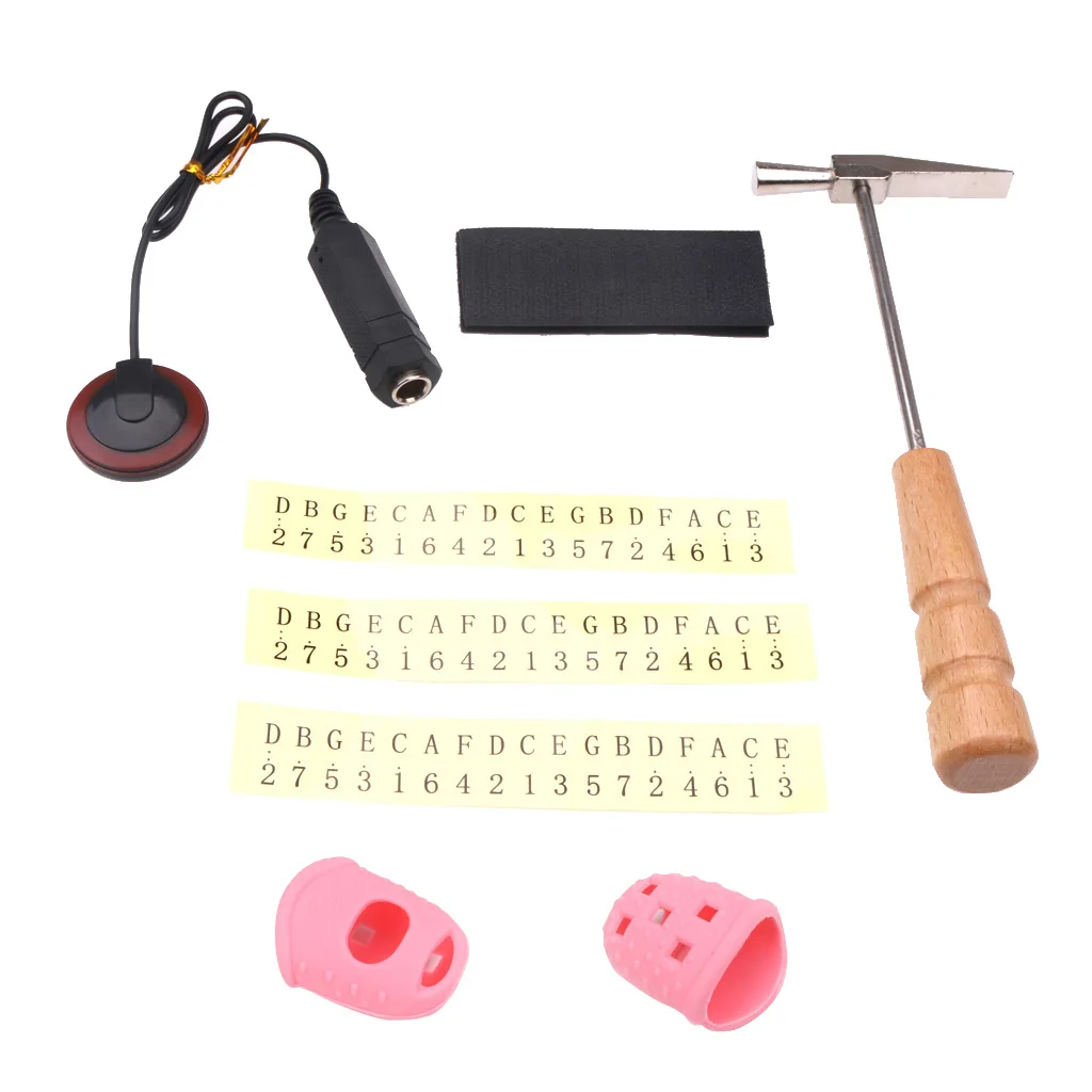 

African Kalimba Mbira Repair Tool Kit Tuning Hammer+Fingertip Protectors+Note Sticker+Pickup Piezo