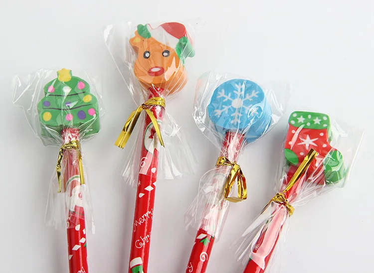 New Arrival Cute 3pcs/lot Kawaii Christmas HB Wood Pencil with Detachable Eraser Kids Gift Pens School Stationery