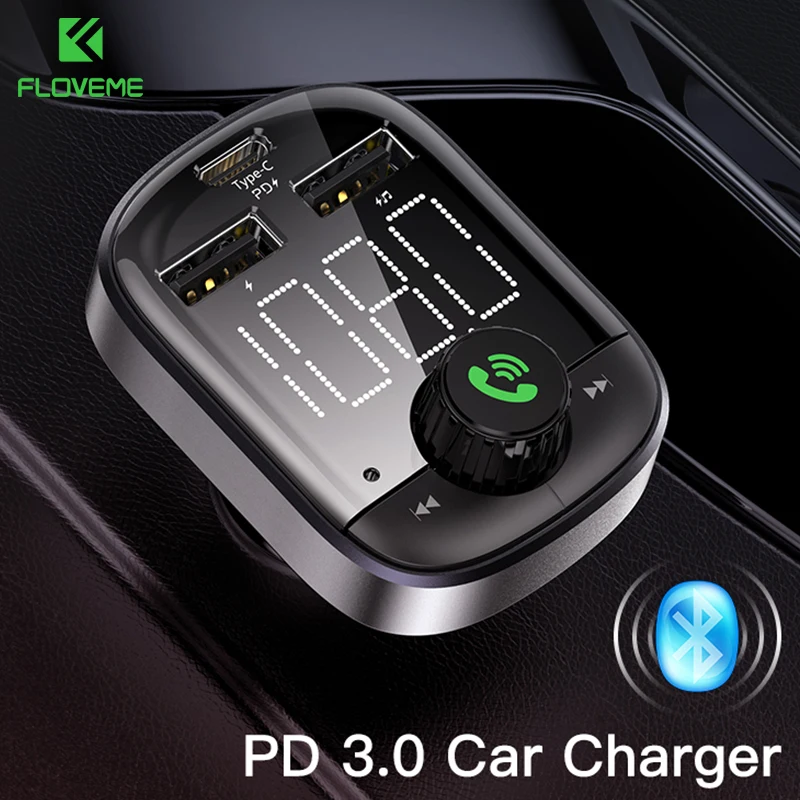 

FLOVEME Quick Charge 3.0 USB Car Charger QC3.0 Bluetooth FM Transmitter Car Kit For iPhone 11 Pro Max 3.6A Fast PD Phone Charger