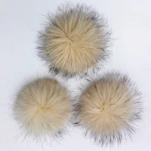 Зимние вязаные шапки с помпонами из натурального бежевого крашеного меха,, 5 шт./партия