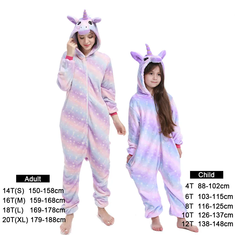 Кигуруми, комбинезон с котом для детей, пижамы зимняя одежда для сна с единорогом детские пижамы для мальчиков и девочек, комбинезон для косплея с вышивкой панды - Цвет: Purple star unicorn