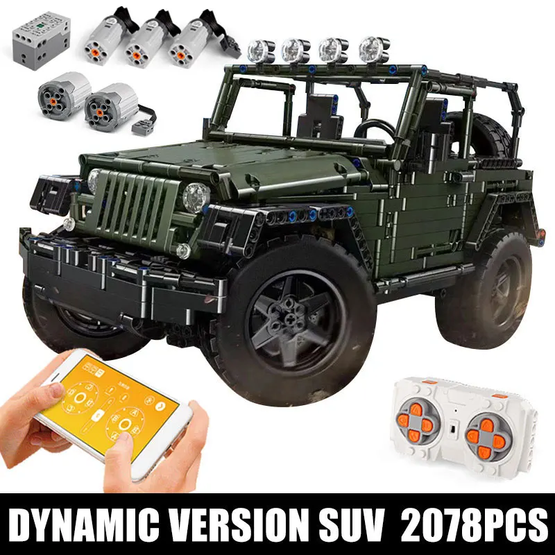 MOC Technic автомобиль Jeep Wrangler авантюрист внедорожник подходит 5140 модель строительные блоки кирпичи детские игрушки подарки для детей - Цвет: APP RC With Motor