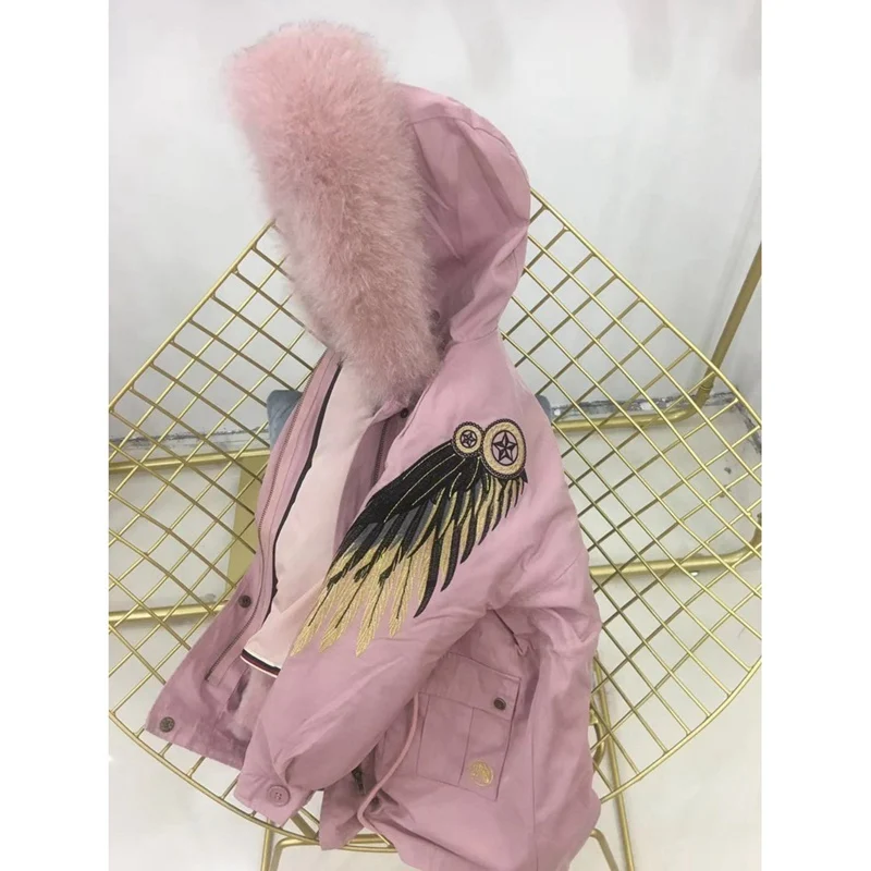 Зимняя детская верхняя одежда, куртка парки с натуральным мехом, с капюшоном, отделка из лисьего меха, одежда для маленьких девочек куртки для мальчиков зимняя теплая одежда - Цвет: pibk pink fur