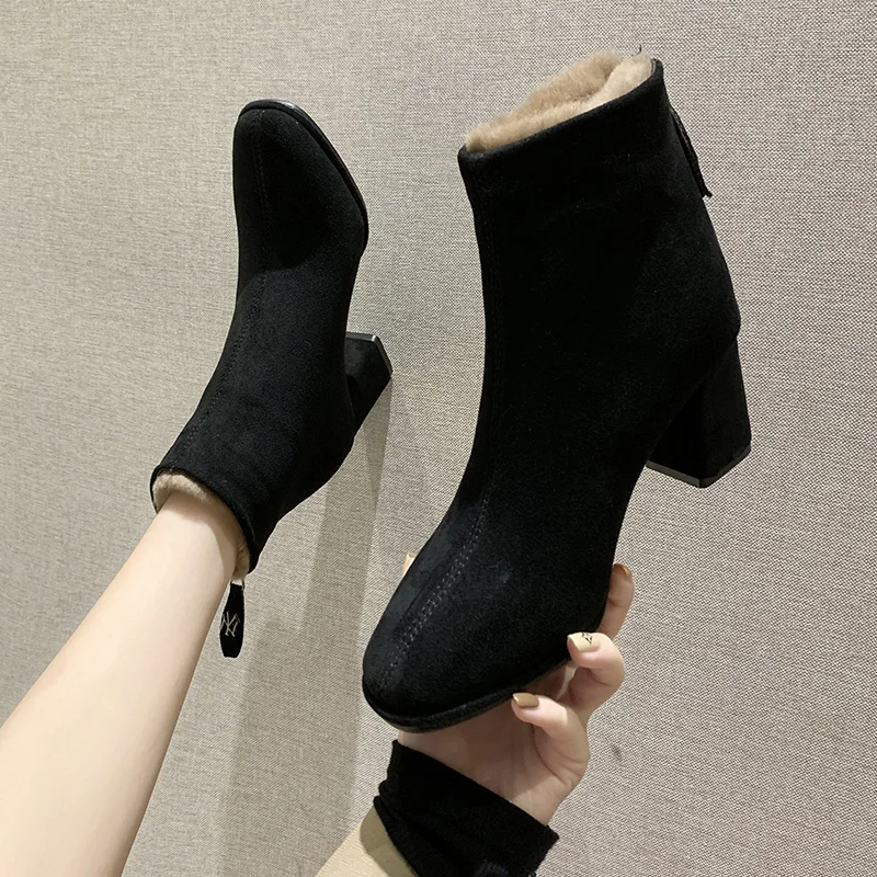 

Round Toe Lady Boots Lace Up Booties Woman 2019 High Heels Shoes Winter Footwear Luxury Designer Boots-women Ladies Stiletto