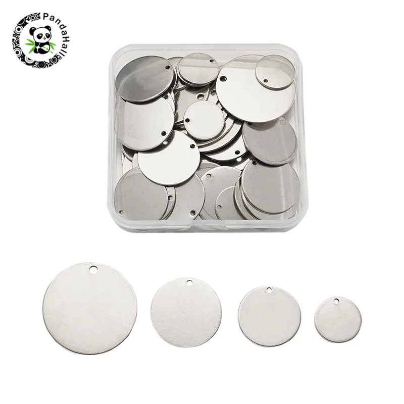 

pandahall 1 Box Stainless Steel Blank Stapmping Tag Flat Round Pendants for Jewelry Findings DIY Necklace Bracelet 15~30x1mm