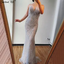 Дубай обнаженные белые роскошные сексуальные вечерние платья без рукавов Русалка жемчуг Кристалл Вечерние платья Серен Хилл LA70214