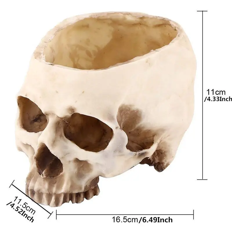 New Artificial Resin Skull Head Flower Pot Plant Bowl Container Garden Planter Multifunctional Tabletop Storage Tank Replica Ske