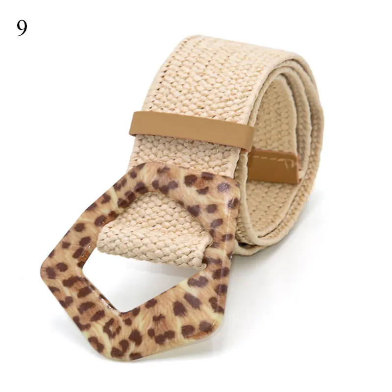 Summer Khaki Brown Female Belt Wooden Buckle Dress Jeans Belt Leopard Snake Printed Buckle Straw Wide Belts For Women Bohe Belt plus size belts for women Belts