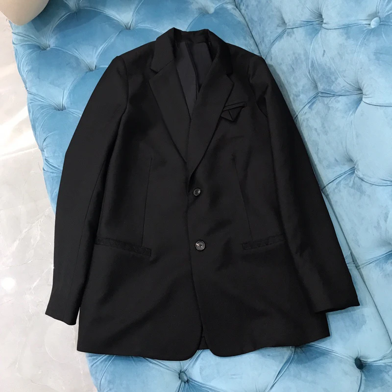 

Quality 11.14 High End Fashion Exquisite Black Pocket Blazer Coat Women Temperament Loose Casual Outerwear