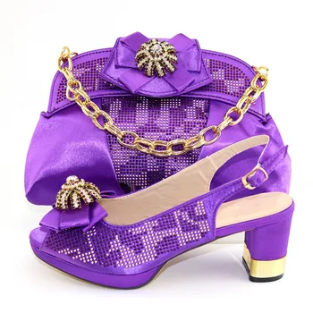 

Elegant Purple Sandals With Handbag African High Heel Pump Shoes And Bag Set CR2103 Heel Height 7CM