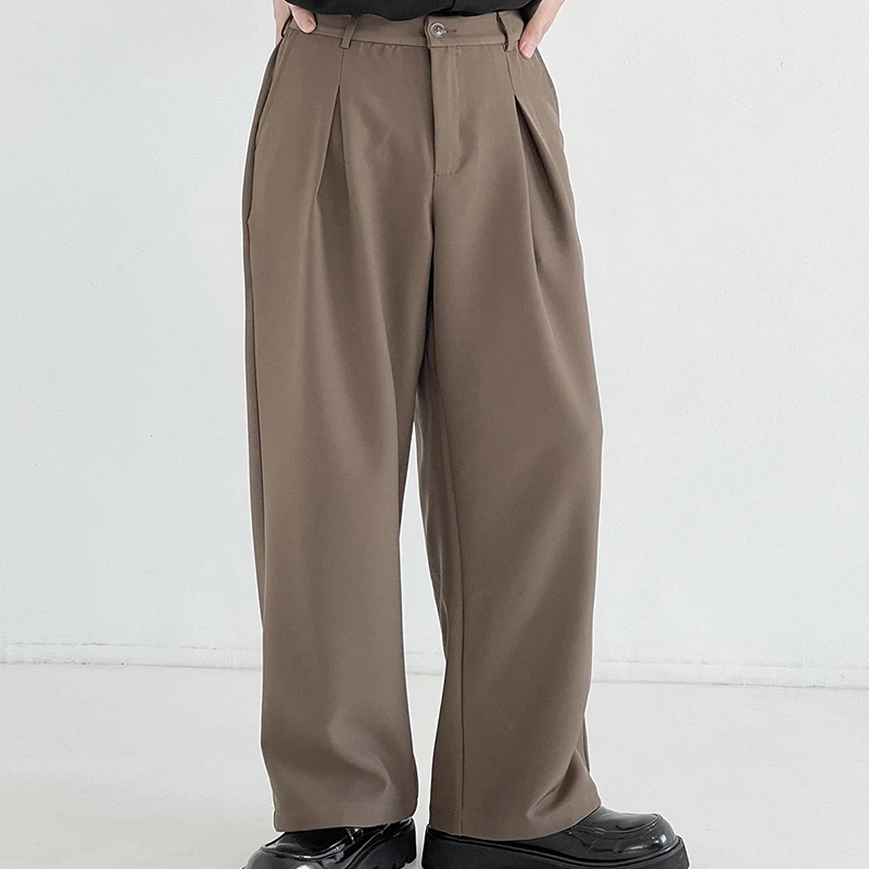 

2021 Loose Straight Trousers Men Korean Style Simple Solid Button Pants Men Men's Fashion Casual Wide-Leg Men's Trousers