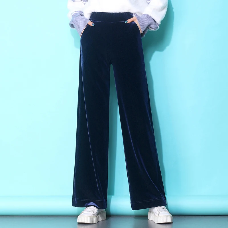 

Office Lady Velvet Wide Leg Pants Autumn Winter Korean Women High Waist Pleuche Trousers Pockets S-XXXL