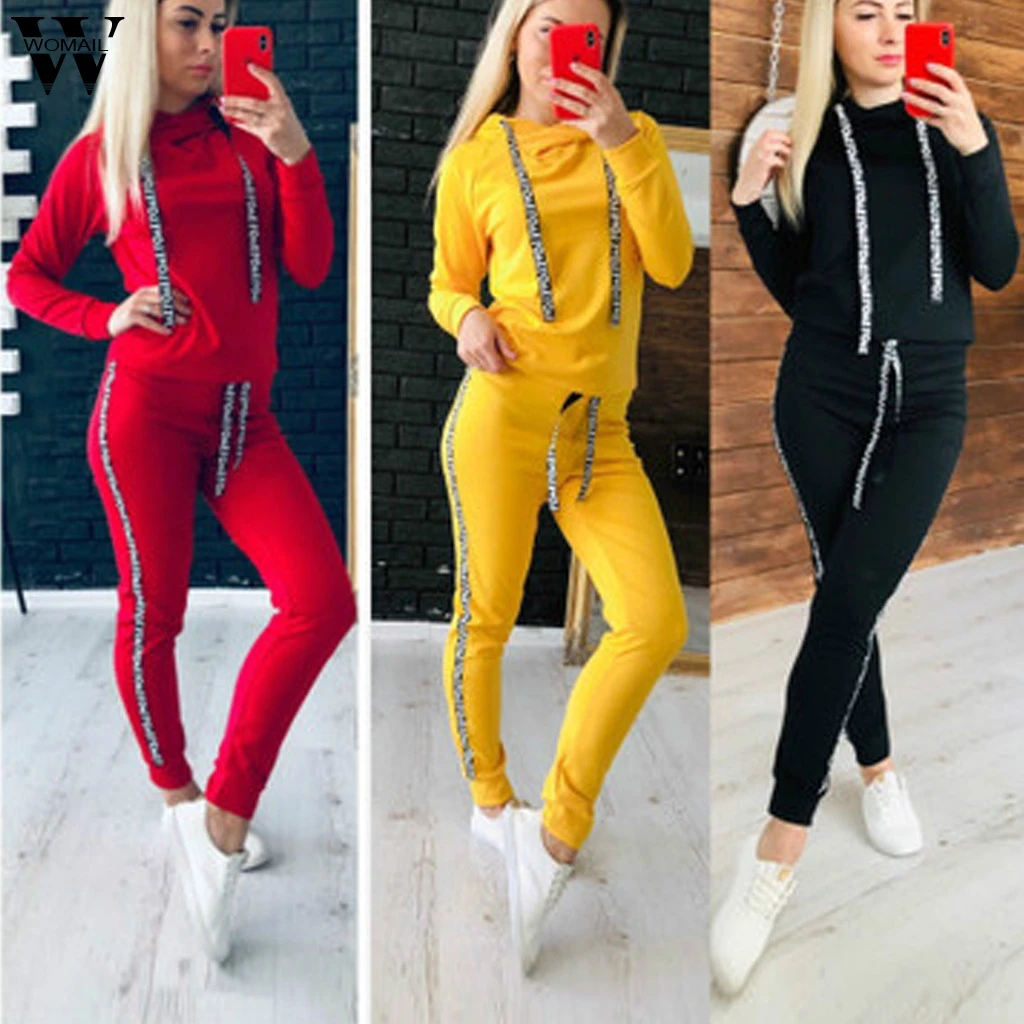 

Womail tracksuit Women Autumn Stripe Two-Piece Set Woman Hooded Sweatshirt Long Pants Club Suits Overalls Outfit Sports Suit 99