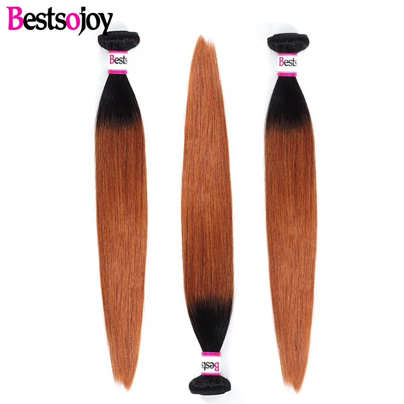 Bestsojoy Hair 3Pcs Ombre Brazilian Straight Hair Bundles Weave Human Hair Extensions 1B/30 Brown Remy Ombre Hair Bundles