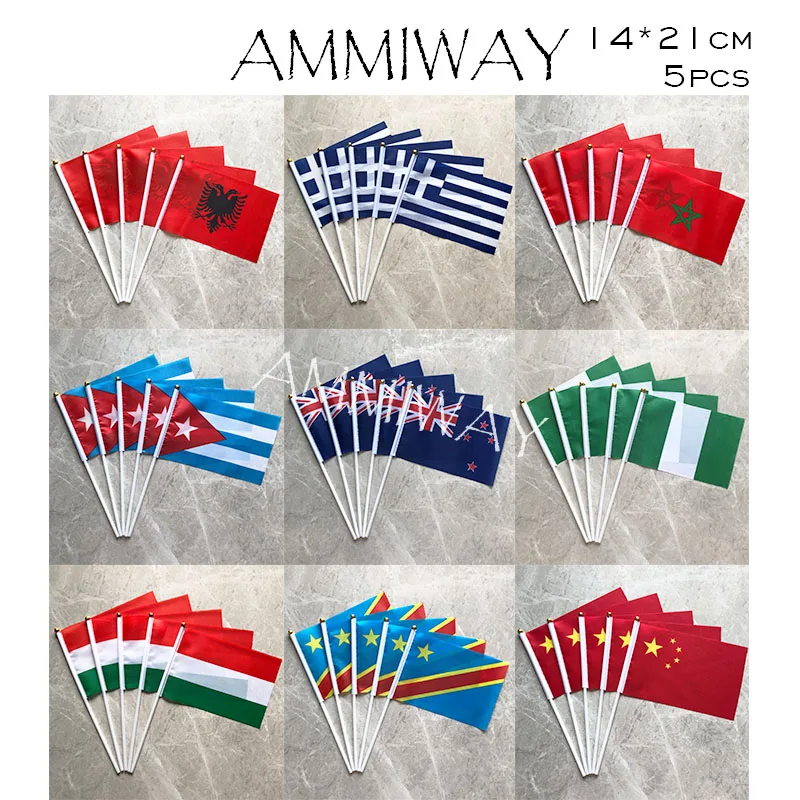 AMMIWAY 14x21 см 5 шт. Албания Греция Куба морокко Новая Зеландия маленький ручной флаг