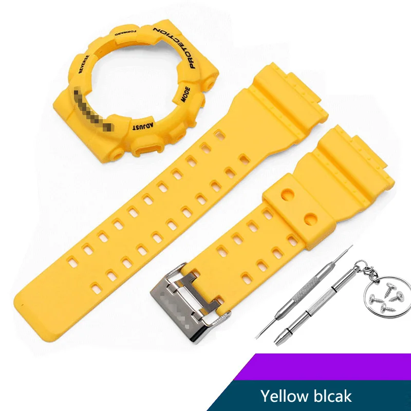 yellow black Lerxiuer чехол для часов+ ремешок для casio Ударопрочный силиконовый браслет blet casio ремешок для часов анти-осенние Смарт-часы с пряжкой - Цвет ремешка: yellow black