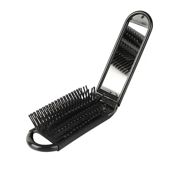 

Portable Travel Folding Hair Brush With Mirror Compact Pocket Size Comb-Black