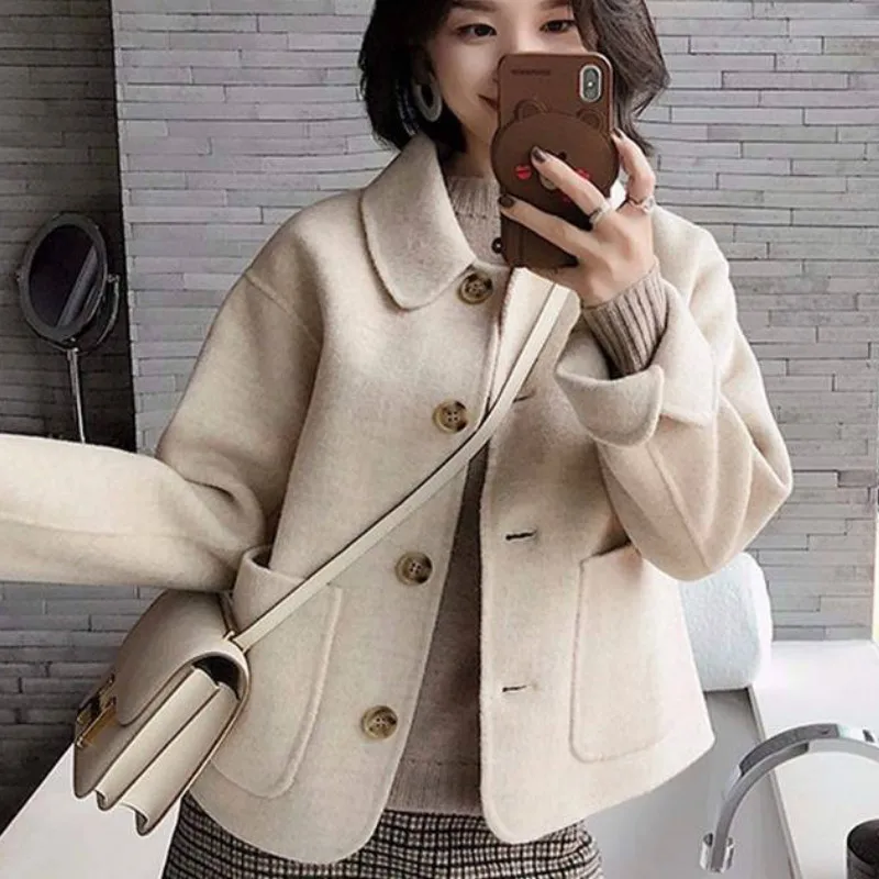 

Woman Short Woolen Coat New Fashion Autumn Winter Korean Jacket Faux Wool Coat Ladies Coats Casual Plus size Wool Outerwear 3XL