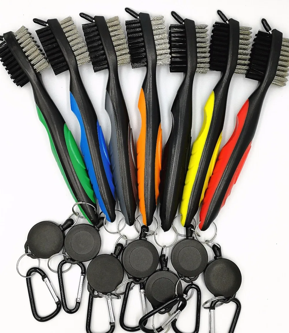 Golf Club Brush with Hook Double-sided Golf Groove Cleaning Brush Golf Clubs Clean Tool 7Colors_111