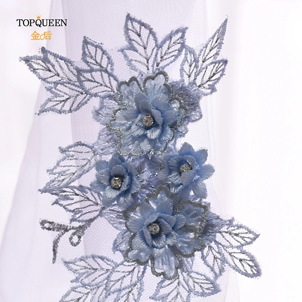 TOPQUEEN WS03 Голубой вышитый цветок Свадебная вуаль повязка на голову элегантный стиль свадебные головные уборы Свадебная лента для волос невесты для женщин Длинная