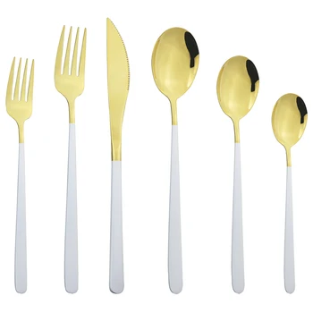 

White Gold Cutlery Set Knife Forks Dessert Spoon Tableware Set 304 Stainless Steel Dinnerware Set Kitchen Silver Flatware Set