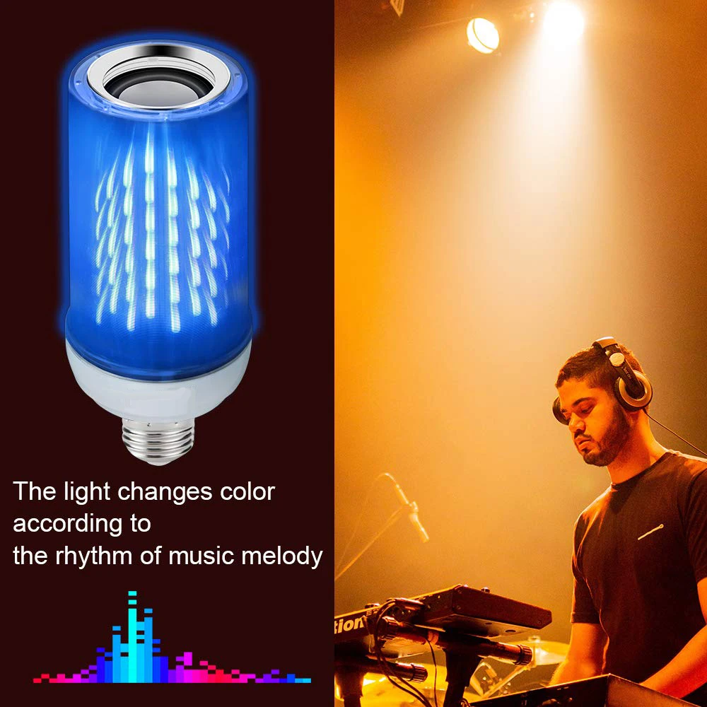 Умный Bluetooth динамик E27 светодиодный лампочка, Пламенный музыкальный плеер RGB фонарь, 24 кнопки беспроводной пульт дистанционного управления