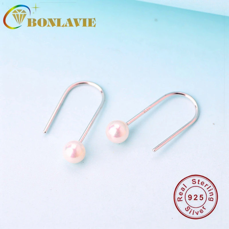 BONLAVIE, 925 пробы, серебряные серьги, солнце, потомки, серьги, u-образные, серебряные иглы, жемчужные серьги, хорошее ювелирное изделие, подарок