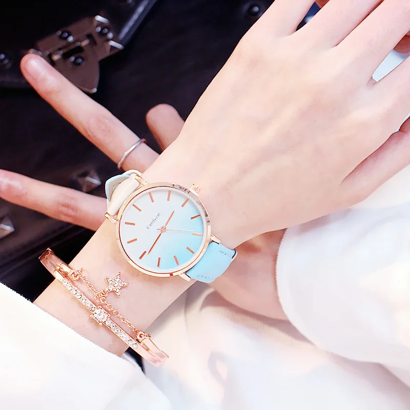 

Gradual Change Dial Watch for Women Fashion Scale Two color Leather Strap Ladies Quartz Watch Female Wrist Watch reloj mujer