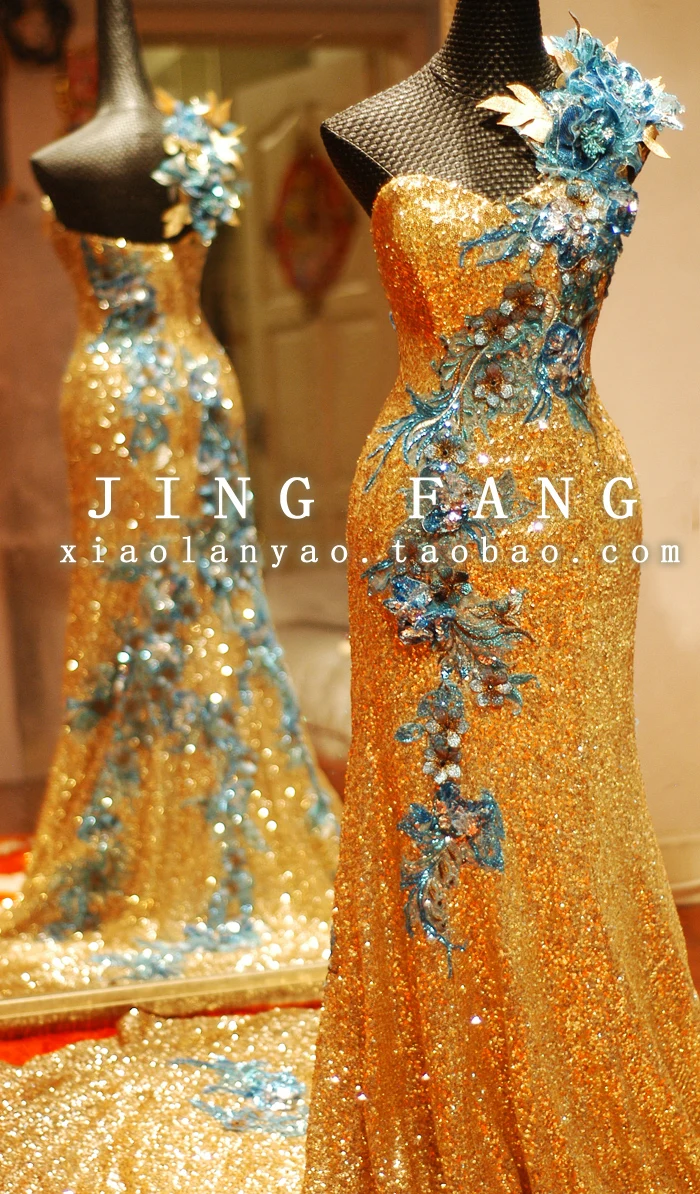 Горячая Сексуальная одно плечо vestido de renda вечерние robe de soiree золотой блестка длинное вечернее платье Мать невесты платья