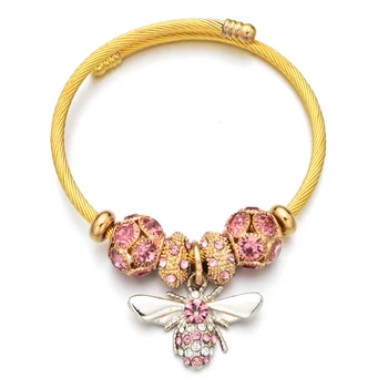

Fashion Gold Color Stainless Steel Rhinestones Bracelet&Bangles Crystal Alloy Charm Ceramic Beads Bracelets for Women Jewelry