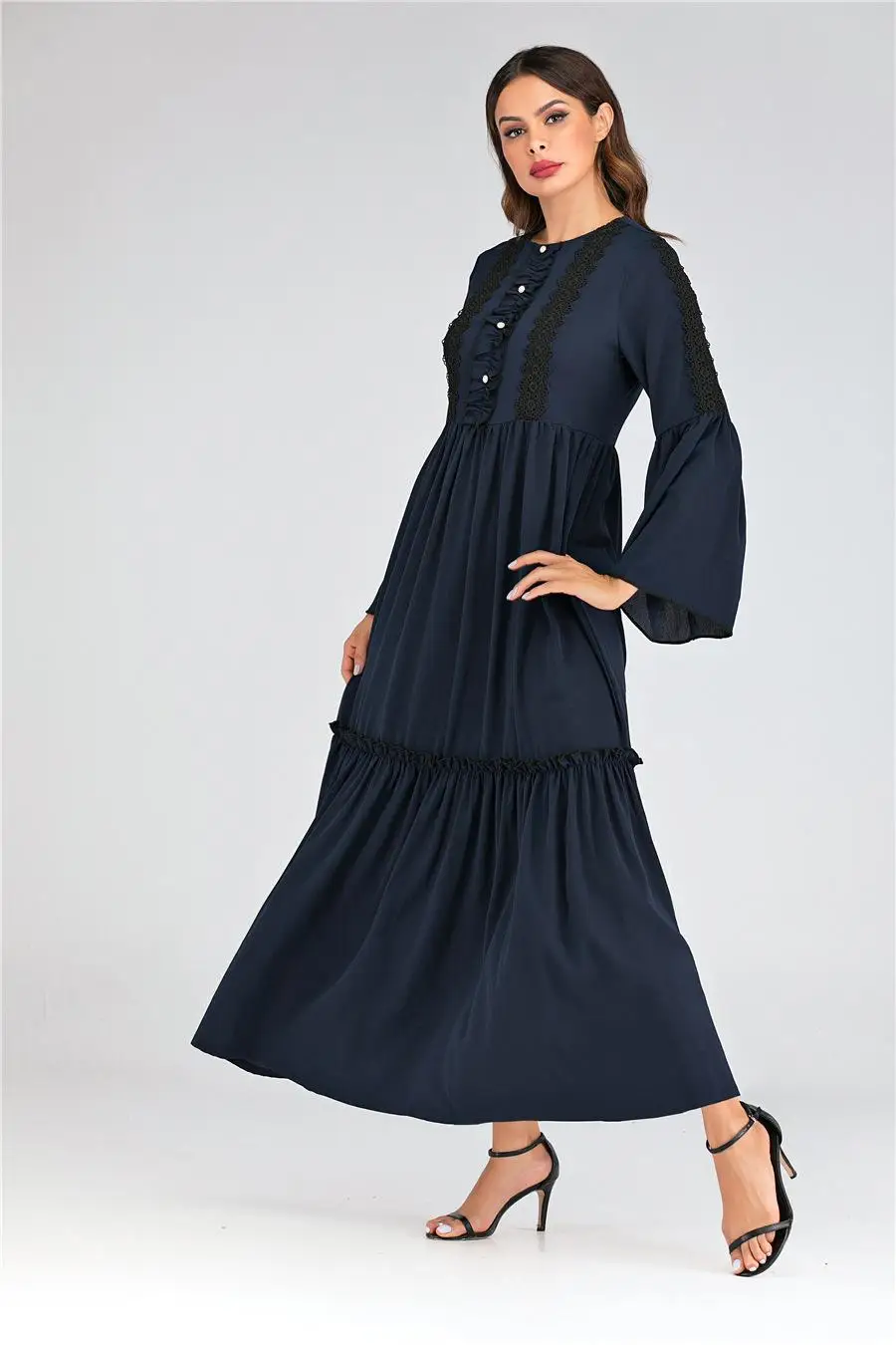 Мусульманское женское платье с расклешенными рукавами abaya длинное платье-макси плиссированное платье с ислам Дубаи повседневное арабское драпированное платье на Среднем Востоке