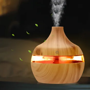 

Electric Humidifier Essential Aroma Oil Diffuser Ultrasonic Wood Grain Air Humidifier USB Mini Mist Maker LED Light