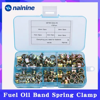 

75Pcs/set 6-10mm Q673B Vacuum Spring Fuel Oil Water CPU Hose Clip Pipe Tube for Band Clamp Metal Fastener Assortment Kit B105