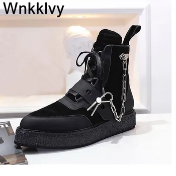 

Autumn winter short boots female thick bottom height increased metal chain decor casual Martin boots platform causal shoes 2020