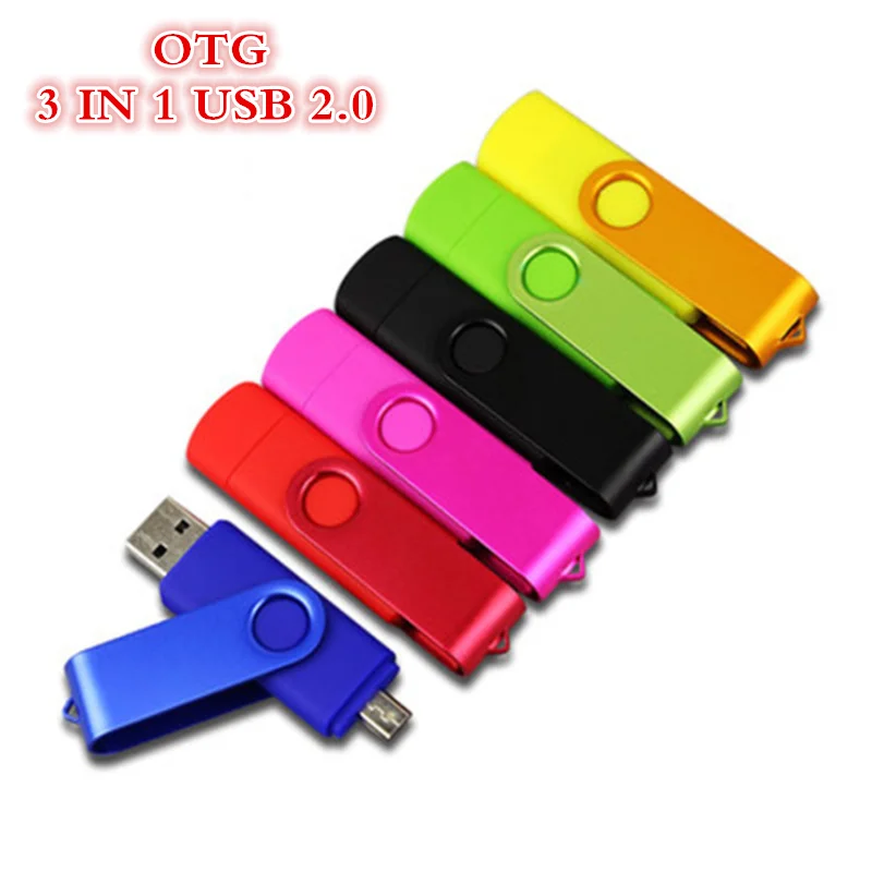Металлический флеш накопитель с поворотом на 360 ° OTG 3 в 1 Type C 2 0 Usb 4 ГБ 8 16 32 64 Флешка