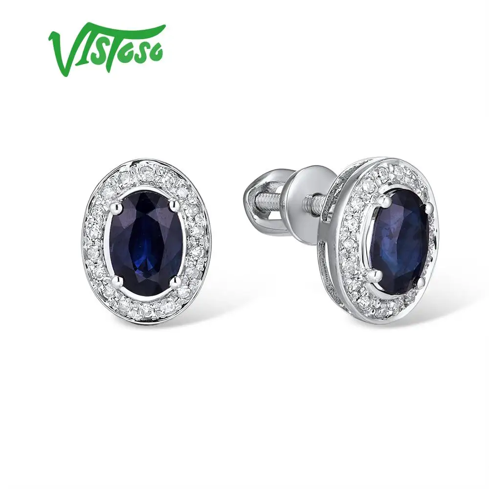 Женские серьги гвоздики с голубым сапфиром VISTOSO розовое/белое золото 14 к 585 пробы