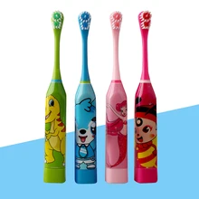 Детская электрическая зубная щетка с мультипликационным рисунком, Детская домашняя Милая электрическая зубная щетка с мягкими волосами, 2 шт, двухсторонняя Чистящая Сменная головка