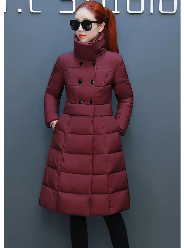 Red wine UHYTGF качественный пуховик parkas mujer двубортное тонкое зимнее пальто для женщин тонкий и легкий пуховик хлопок плюс размер куртка 447 - Цвет: Red wine