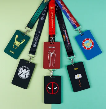 

New 12 pcs Soft Silicone cartoon superheros Sign Card ID Holder With Hanging String Keychain TT-23