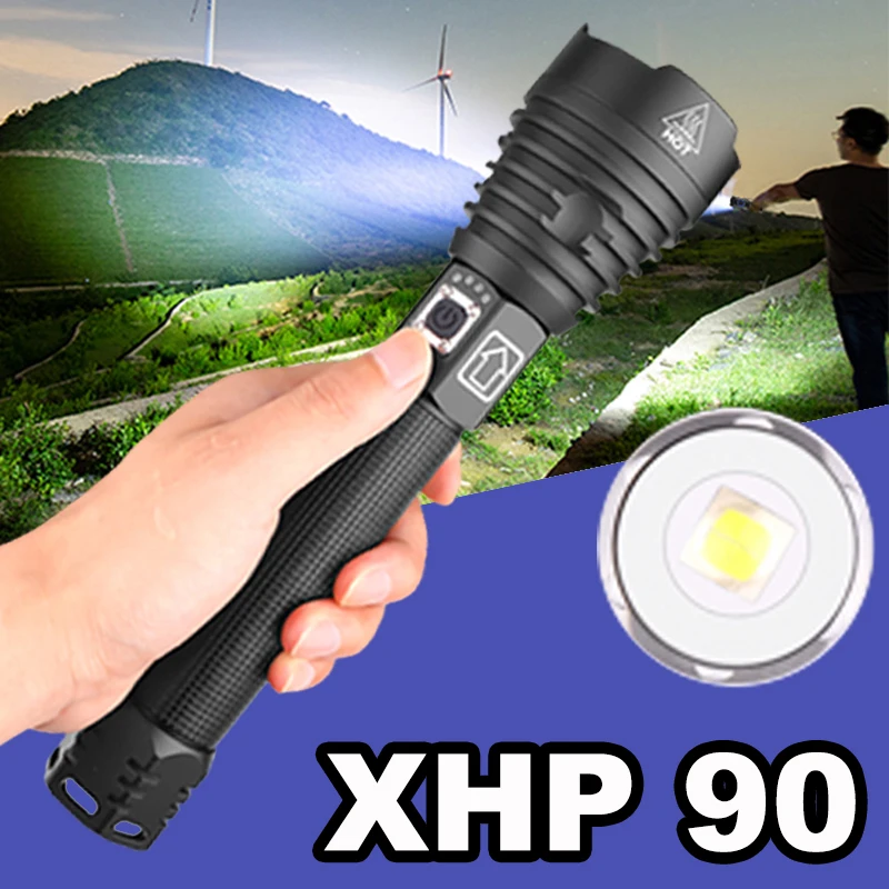 

100000 lumens XLamp XHP90 high powerful Tactical usb Zoom led torch LED flashlight torch light 18650 of 26650 Battery Lantern