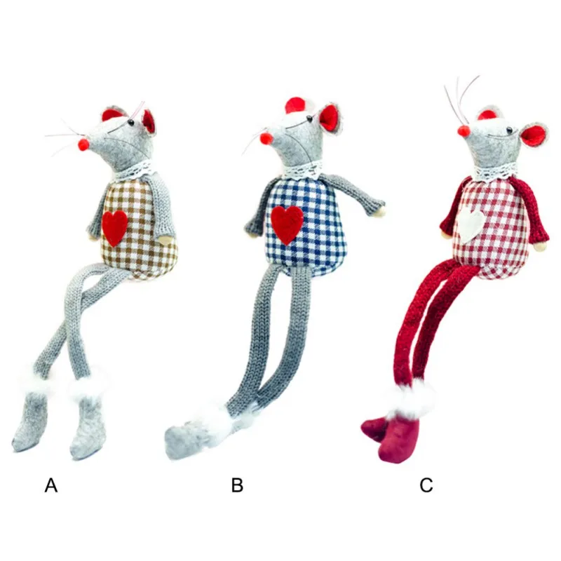 

Plaid Cloth Christmas Long Foot Rat Shape Doll Xmas Tree Hanging Ornament Festive Party Supplies Housrhold Decoration Supplies
