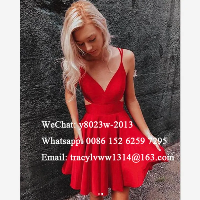 

Red Short Prom Dresses For Women Spaghetti Strap Cut-Out Back A Line Mini Dress Party Gown Vestido De Festa