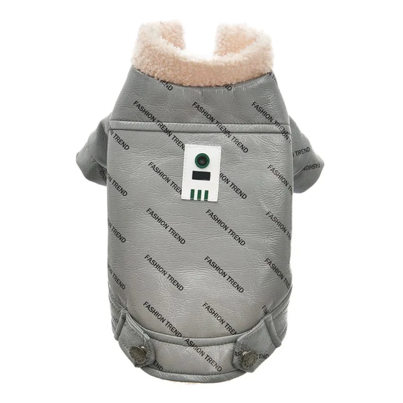Gray XS/S/M/L/XL Одежда для домашних животных Теплый костюм куртка для собак PU ветрозащитное модное пальто с кнопками для осени и зимы - Цвет: Gray