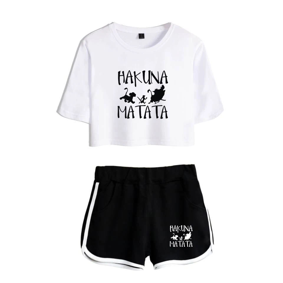 

The Lion King Simba Movie Soundtrack Hakuna Matata print Leisure Women Two Piece Set Shorts+lovely T-shirts Hot Sale Clothes
