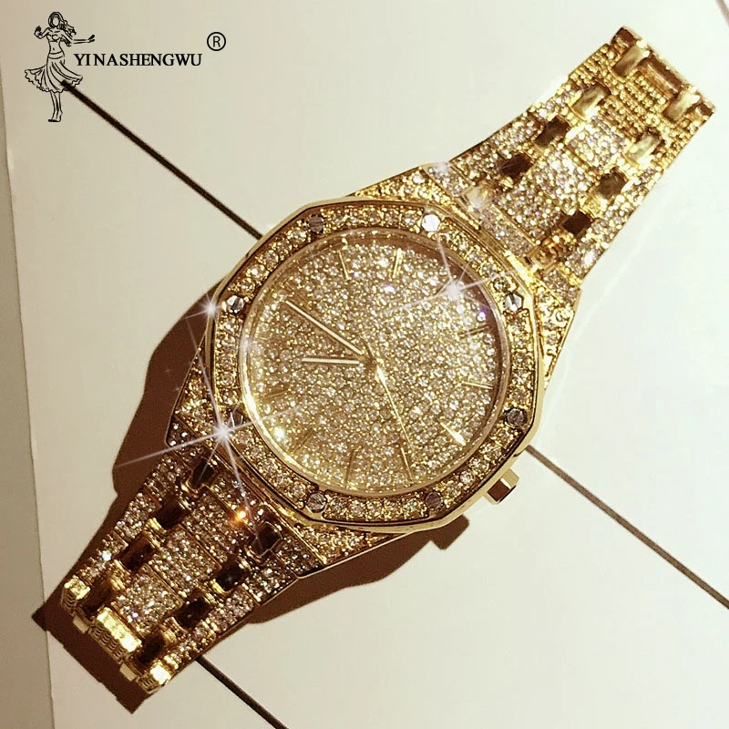 Luxury Brand Men Women Watch Crystal Bracelet Gold/Silver/Rose Gold Plated Big Dial Male Lady Shining Dress Quartz Wristwatches | Наручные